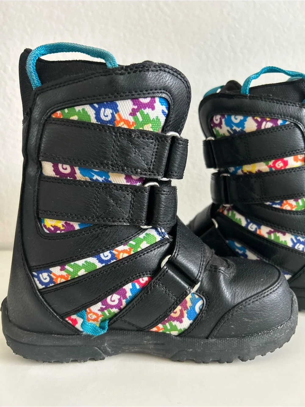 Burton Mini Grom Snowboard Boots Black w Multicolor Accents Kids Size 2